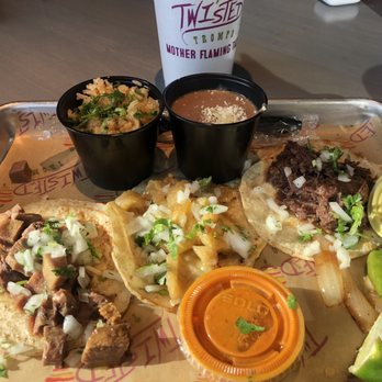 Twisted Trompo - Lengua, chicharrón and barbacoa with beans and rice - Mexican Near Me - Garland, Texas Twisted Trompo - Lengua, chicharrón and barbacoa with beans and rice - Mexican Near Me - Garland, Texas