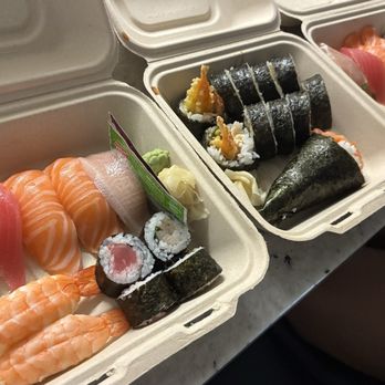 Musashi’s - Dinner Sushi Nigiri, Dragon Roll, and salmon hand roll - Sushi Bars Near Me - Corona, California