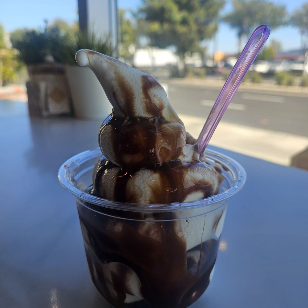 Vanilla Soft Serve ($6) with Chocolate sauce Vanilla Soft Serve ($6) with Chocolate sauce