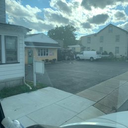 a view of a parking lot from a vehicle