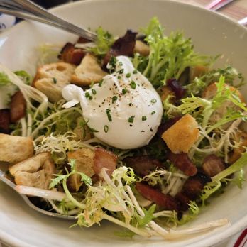 Bouillon MOULIN - Salad frisse aux lardons - French Near Me - Newport Beach, California Bouillon MOULIN - Salad frisse aux lardons - French Near Me - Newport Beach, California