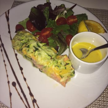 Pane e Vino - Zucchini crusted salmon with mixed greens! Sooooo yummy and so healthy too! - Italian Near Me - Miami Beach, Florida Pane e Vino - Zucchini crusted salmon with mixed greens! Sooooo yummy and so healthy too! - Italian Near Me - Miami Beach, Florida