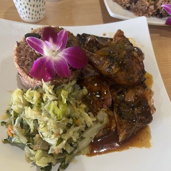 Hot Pot Caribbean Cuisine - jerk chicken with rice and peas and veggies - Caribbean Near Me - Chandler, Arizona