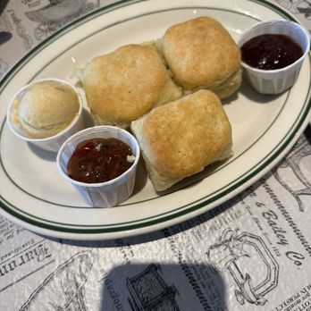Gatlin's Fins & Feathers - Biscuits - delicious with the homemade butter.  I didn't try the other jams. - Southern Near Me - Houston, Texas