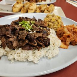 BBQ Beef Plate with corn salad and Kimchee BBQ Beef Plate with corn salad and Kimchee