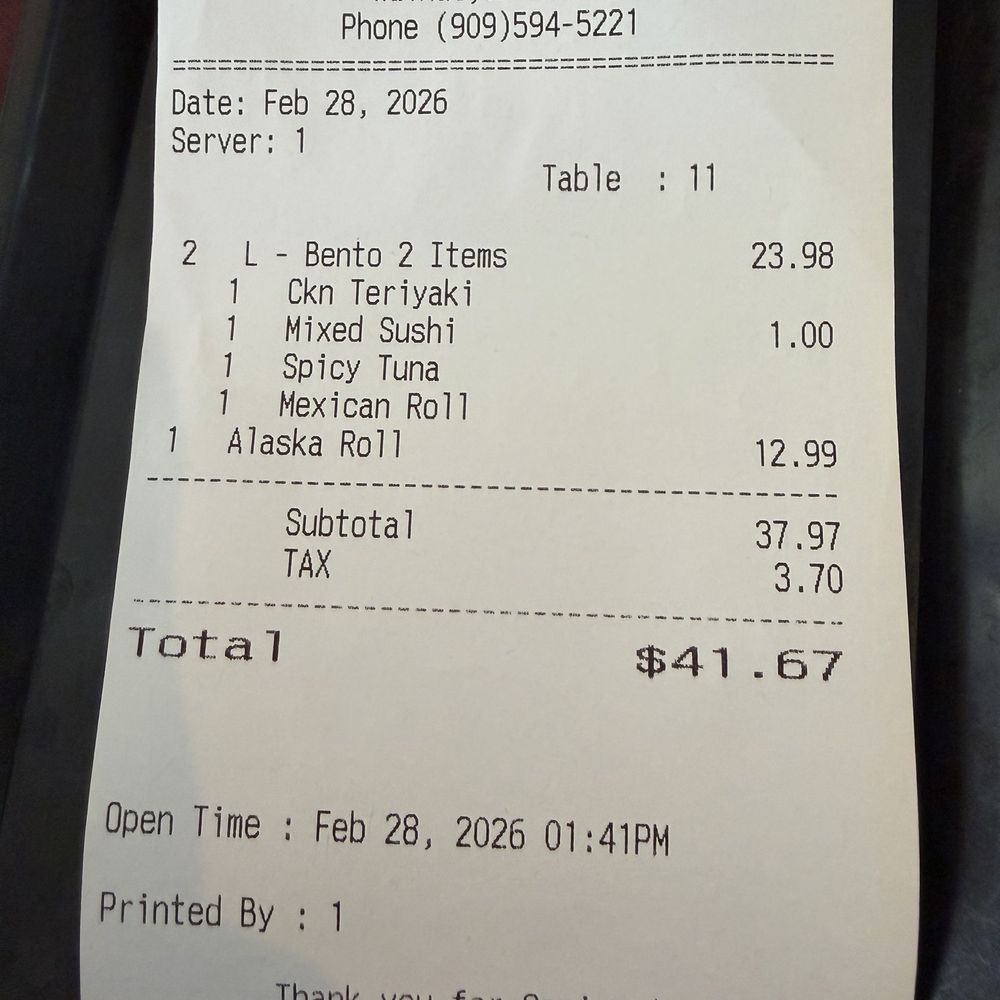 Our bill, pretty good for the price! Our bill, pretty good for the price!
