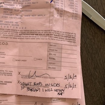 Ortho Mattress - LOOK AT THE NOTE I ADDED WHEN THEY TOOK MY FIRST BED & DROPPED OFF THE WORSE BED AS AN EXCHANGE! - Mattresses Near Me - Santa Monica, California