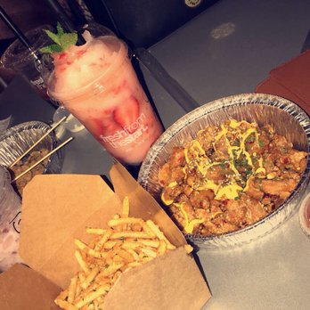 Zero Degrees - Pink lychee slush, Cajun fries , orange popcorn chicken - Coffee & Tea Near Me - Houston, Texas Zero Degrees - Pink lychee slush, Cajun fries , orange popcorn chicken - Coffee & Tea Near Me - Houston, Texas