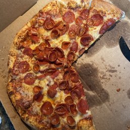 Extra large Pepperoni pizza with garlic crust.