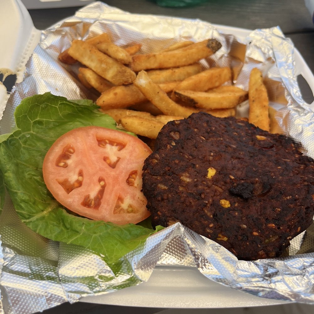 Black bean burger - no cheese French fries Black bean burger - no cheese French fries