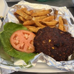 Black bean burger - no cheese French fries
