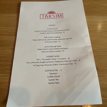 Taksim - Dessert Menu - Mediterranean Near Me - San Francisco, California