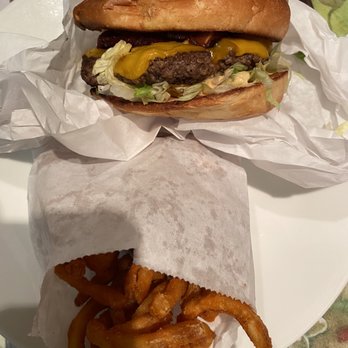 Falafel Corner - Cheeseburger with seasoned curly fries - Pizza Near Me - Sacramento, California