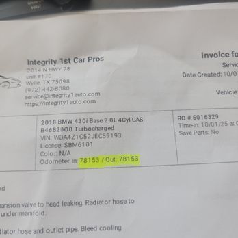 Integrity 1st Car Pros - They test drove the car but it has the same miles in and out? - Oil Change Stations Near Me - Wylie, Texas Integrity 1st Car Pros - They test drove the car but it has the same miles in and out? - Oil Change Stations Near Me - Wylie, Texas