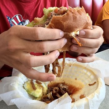 Jeffrey's Hamburgers - Look at all those onions!! Yummy. - Burgers Near Me - Menlo Park, California