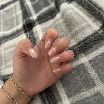Vivi Nail Bar - 2 months later, UV gel, almond, pink with white chrome powder - Nail Salons Near Me - Lake Ronkonkoma, New York