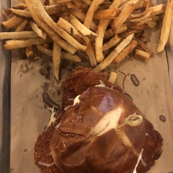 Fire Ant Brewing - Schnitzel sandwich and fries - Bars Near Me - Tomball, Texas