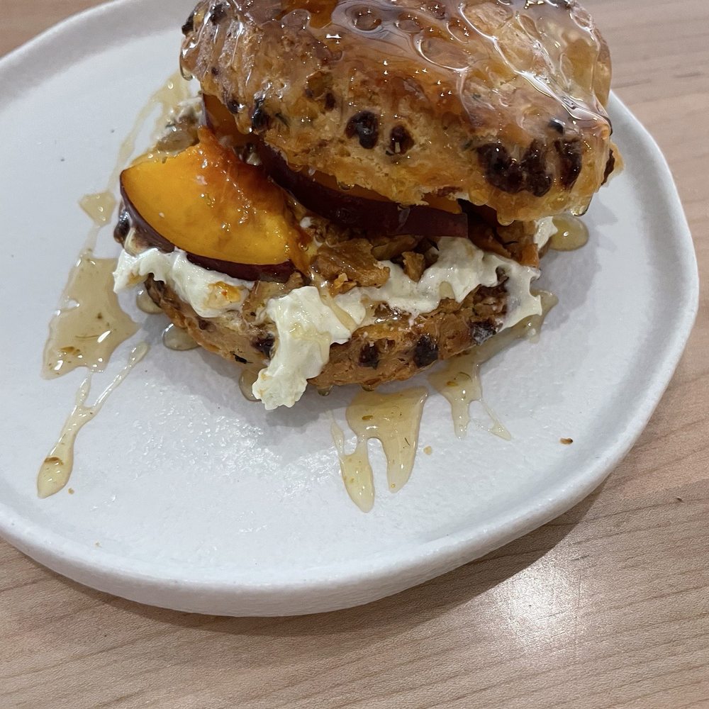 buttermilk biscuit, chicken skin butter, peach jam buttermilk biscuit, chicken skin butter, peach jam