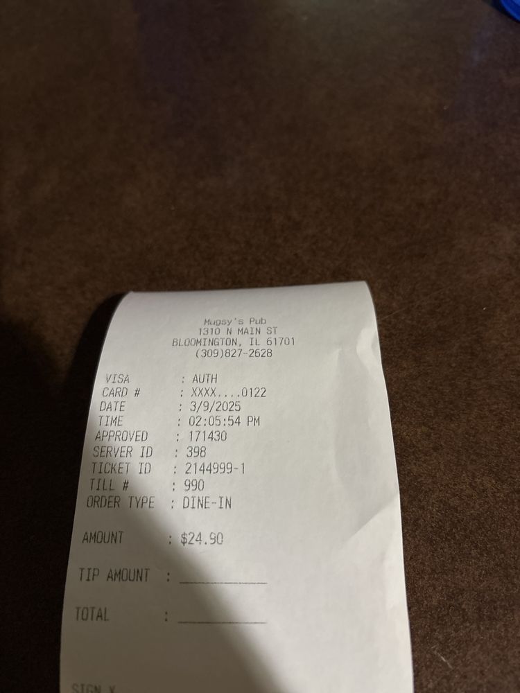 Food from Mugsy's Pub