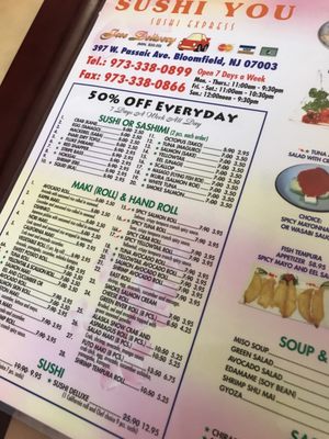 Menu photo 1 Sushi You Bloomfield, NJ Menu photo 1 Sushi You Bloomfield, NJ