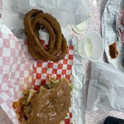 Deuces Diner - Chicken sandwich and onion rings.