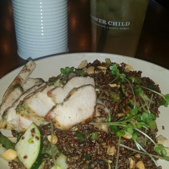 Flower Child - Thai Salad with sliced chicken and a mango green tea. - Salad Near Me - Phoenix, Arizona Flower Child - Thai Salad with sliced chicken and a mango green tea. - Salad Near Me - Phoenix, Arizona