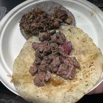 Asadero - Arrachera flank steak taco with Sonoran flour tortilla and street taco with blue corn heirloom tortilla - Mexican Near Me - Los Angeles, California