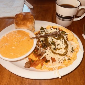 Brother Juniper's - Cheesy grits and biscuit open face omelette - Breakfast & Brunch Near Me - Memphis, Tennessee