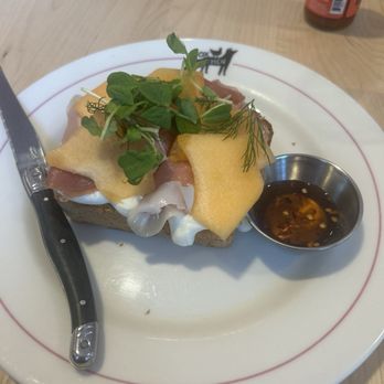 Fox And The Hen - Cantaloupe and Prosciutto toast on gluten-free bread. - Breakfast & Brunch Near Me - Denver, Colorado Fox And The Hen - Cantaloupe and Prosciutto toast on gluten-free bread. - Breakfast & Brunch Near Me - Denver, Colorado