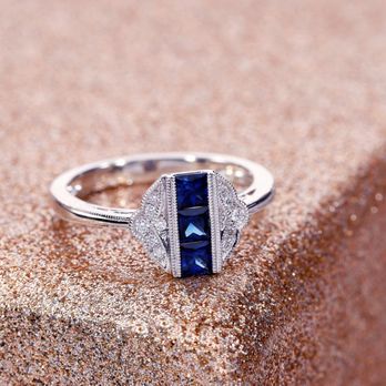 Mark's Diamonds - 14K white gold, diamond, and blue sapphire antique inspired ring at Mark's Diamonds. - Jewelry Near Me - Denver, Colorado Mark's Diamonds - 14K white gold, diamond, and blue sapphire antique inspired ring at Mark's Diamonds. - Jewelry Near Me - Denver, Colorado