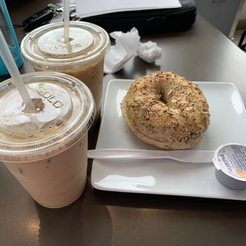 Bean & Bean - Everything bagel with cream cheese, iced honey latte, iced hazelnut latte - Coffee Roasteries Near Me - Little Neck, New York Bean & Bean - Everything bagel with cream cheese, iced honey latte, iced hazelnut latte - Coffee Roasteries Near Me - Little Neck, New York