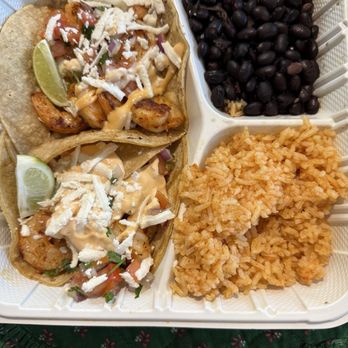 Quecho Elevated Mexican Eatery - Shrimp taco plate, to go. - Mexican Near Me - Julian, California
