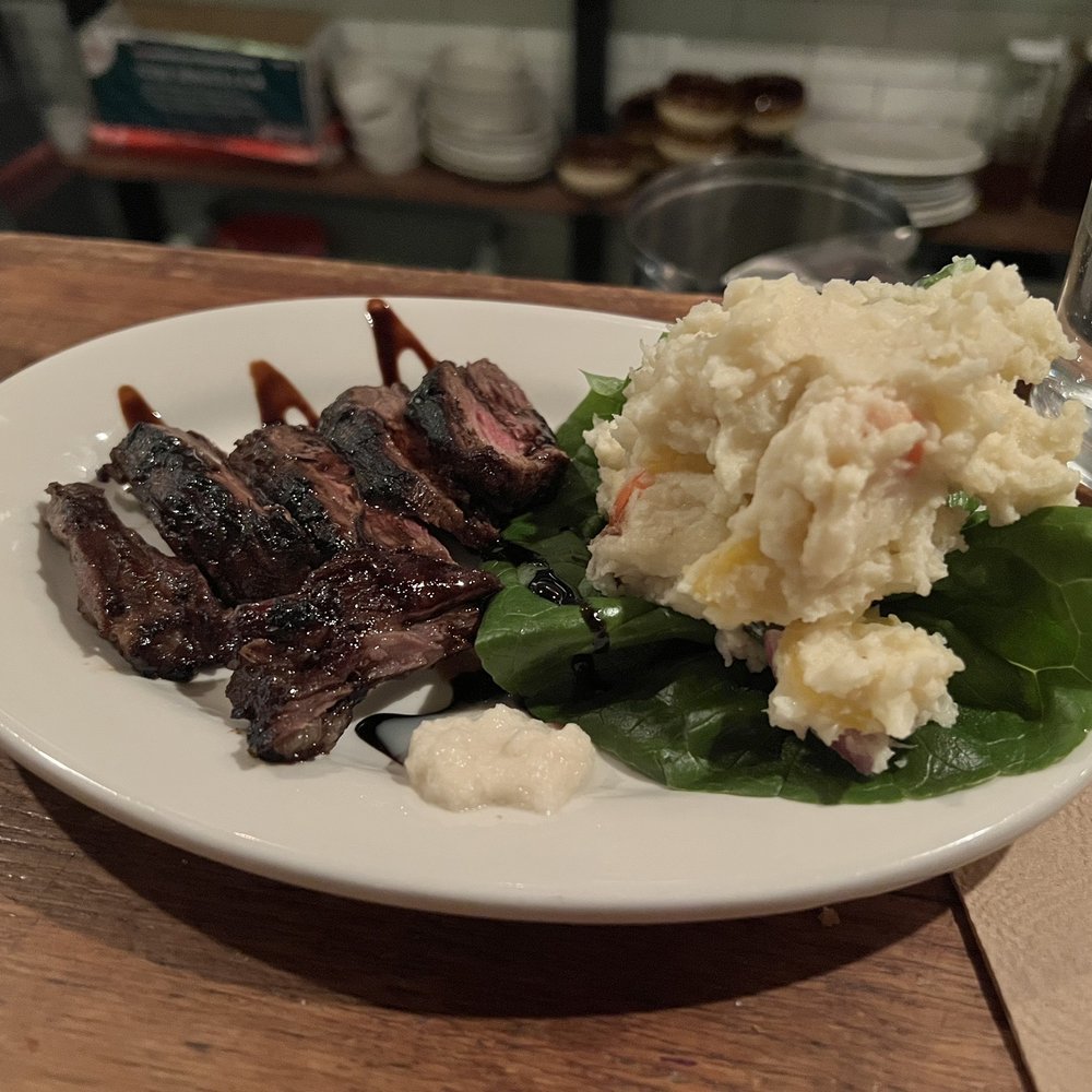 Bar B - Marinated Skirt Steak w/ potato salad - Italian Near Me - New York, New York Bar B - Marinated Skirt Steak w/ potato salad - Italian Near Me - New York, New York