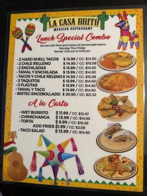 Menu photo 3 La Casa Brito Mexican Restaurant Westminster, CA Menu photo 3 La Casa Brito Mexican Restaurant Westminster, CA