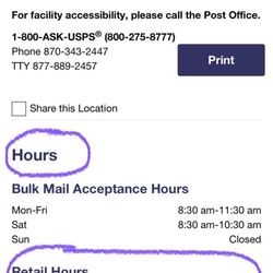 Turrell- Postal Service - Hours of operation