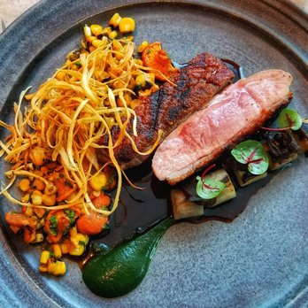 Botanist - Duck Breast, charred corn, fermented jalapeno, nettles, black shallot jus. - Canadian (New) Near Me - Vancouver, British Columbia Botanist - Duck Breast, charred corn, fermented jalapeno, nettles, black shallot jus. - Canadian (New) Near Me - Vancouver, British Columbia