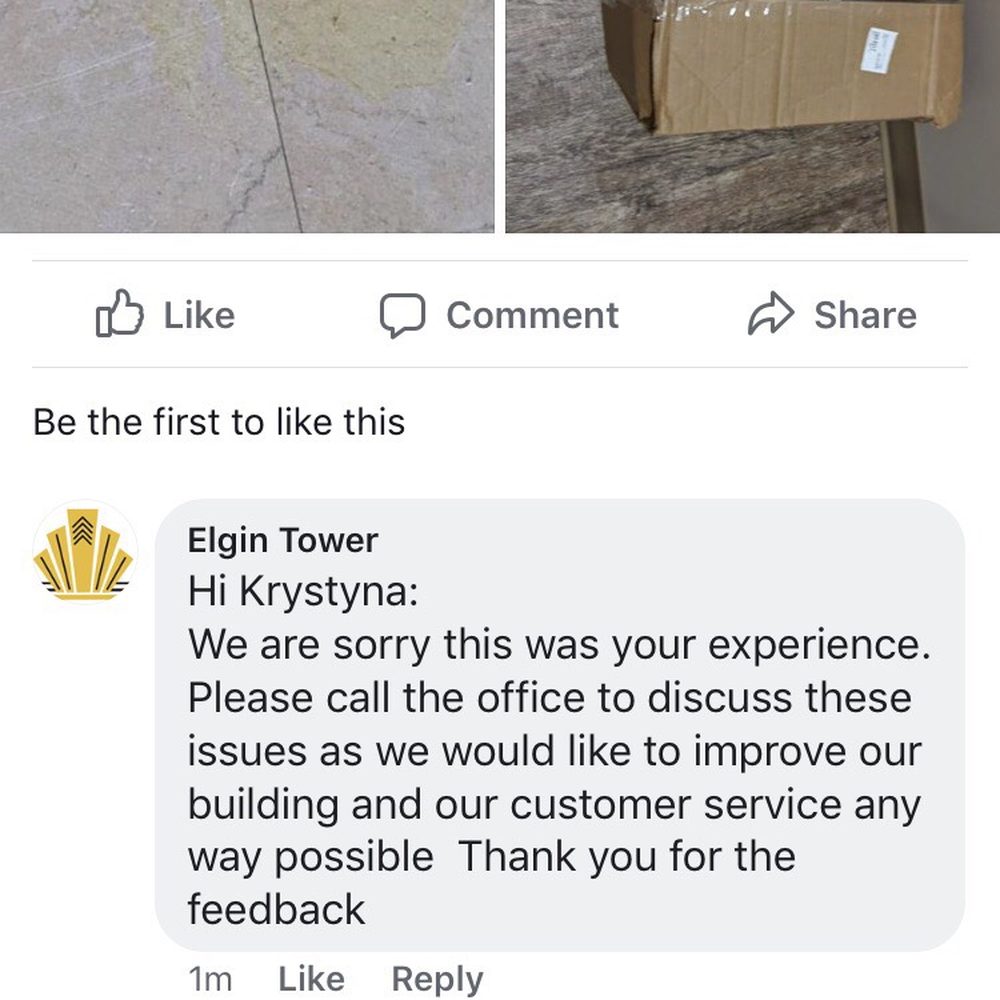 Elgin Tower - They deleted the initial comments and rewrote their response to look "professional" - Apartments Near Me - Elgin, Illinois