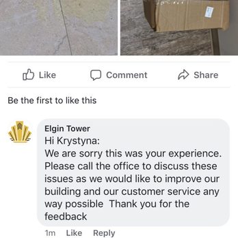 Elgin Tower - They deleted the initial comments and rewrote their response to look "professional" - Apartments Near Me - Elgin, Illinois