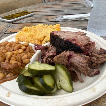 Micklethwait Craft Meats - Brisket, Ranch Style Pinto Beans, Jalapeo Cheese Grits and pickles. - Food Trucks Near Me - Austin, Texas