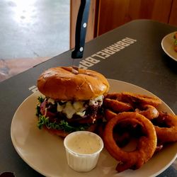 Desert Inn Bar and Grill - Chipotle Cream Cheese Burger w/rings!