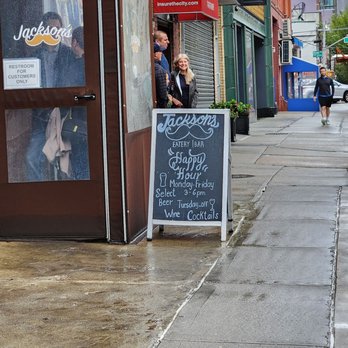 Jackson's Eatery | Bar - Outside - happy hour sign - Bars Near Me - Long Island City, New York