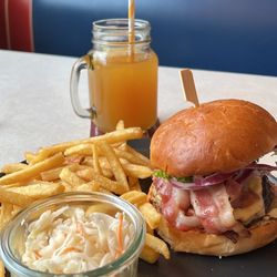 Sam Kullmans Diner - BBQ Shack Burger with coleslaw and french fries