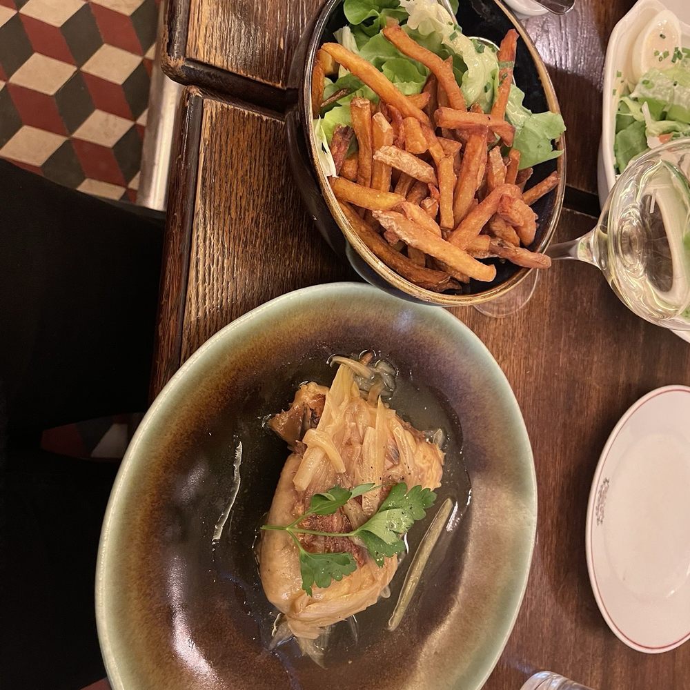 Roast chicken, fries, salad Roast chicken, fries, salad