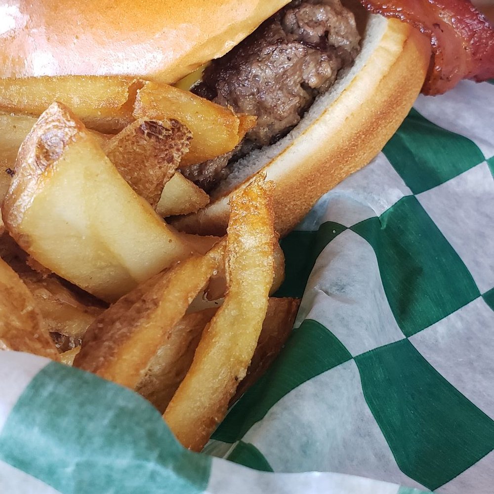 Pickles Bar & Grill - Burger not great, fries iffy. - Sports Bars Near Me - Brimley, Michigan