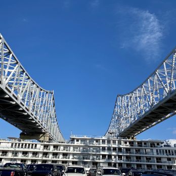 Crescent City Connection Bridge - 02.22.20 view from the Port of New Orleans - Landmarks & Historical Buildings Near Me - New Orleans, Louisiana Crescent City Connection Bridge - 02.22.20 view from the Port of New Orleans - Landmarks & Historical Buildings Near Me - New Orleans, Louisiana