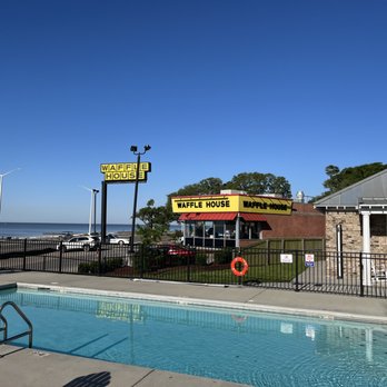 Waffle House - the pool and the beach in the background - New American Near Me - Biloxi Beach, Mississippi