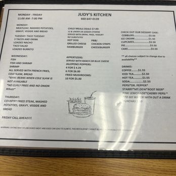 Judy’s Kitchen - Back of menu - American Near Me - Windsor, Missouri Judy’s Kitchen - Back of menu - American Near Me - Windsor, Missouri
