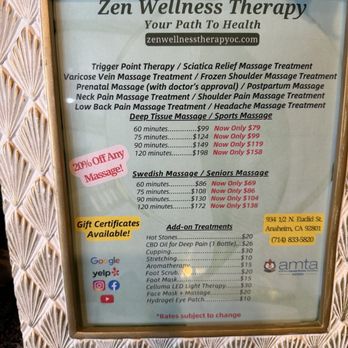 Zen Wellness Therapy - Services list - Massage Therapy Near Me - Anaheim, California Zen Wellness Therapy - Services list - Massage Therapy Near Me - Anaheim, California