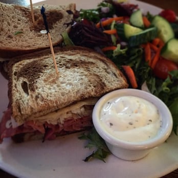 Lake Simcoe Arms - Ruben sandwich on marbled rye bread with salad - Canadian (New) Near Me - Jacksons Point, Ontario Lake Simcoe Arms - Ruben sandwich on marbled rye bread with salad - Canadian (New) Near Me - Jacksons Point, Ontario