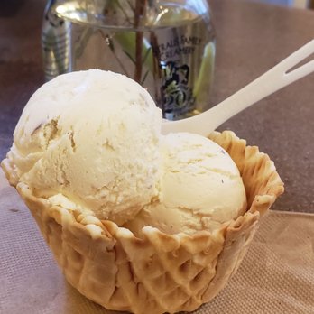 Arcata Scoop - One split single scoop in a waffle bowl - one of honey vanilla lavender and one of lemon almond. - Ice Cream & Frozen Yogurt Near Me - Arcata, California
